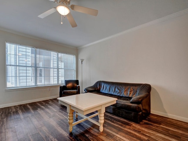 501 W 26th St Unit 102, Austin, TX 78705 - living area featuring wood finished floors, ornamental molding, and ceiling fan
