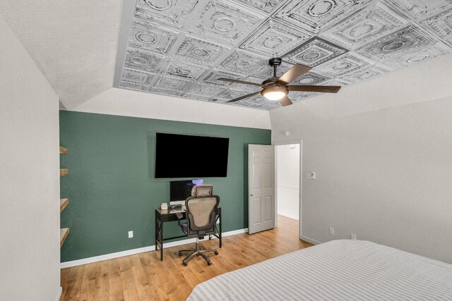 3705 Peach Vista Dr, Pflugerville, TX 78660 - bedroom featuring wood finished floors, an ornate ceiling, and ceiling fan