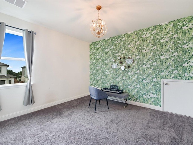 6701 Denia Dr, Austin, TX 78739 - carpeted office space featuring wallpapered walls and a chandelier