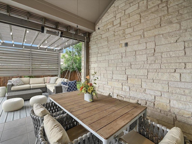 6701 Denia Dr, Austin, TX 78739 - view of patio / terrace featuring outdoor lounge area and a pergola