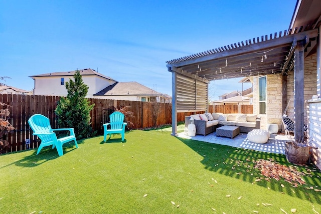 6701 Denia Dr, Austin, TX 78739 - fenced backyard with an outdoor hangout area and a patio