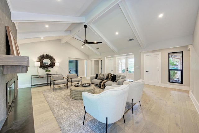 10507 Spicewood Pkwy, Austin, TX 78750 - living area featuring a fireplace, ceiling fan, light wood-style flooring, and recessed lighting