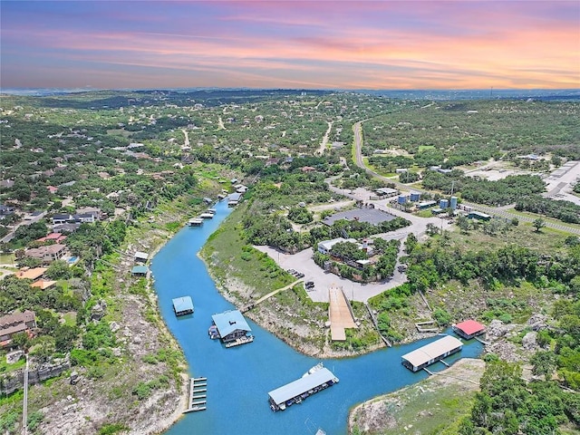 405 Alva Dr, Spicewood, TX 78669 - aerial view at dusk of a water view
