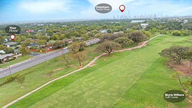 3907 Carmel Dr, Austin, TX 78721 - drone / aerial view of skyline and a local golf course