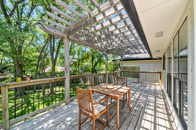 703 Stagecoach Trl, San Marcos, TX 78666 - wooden terrace featuring a pergola, outdoor dining space, and a yard