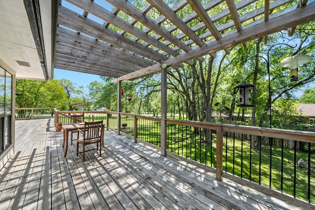 703 Stagecoach Trl, San Marcos, TX 78666 - wooden terrace with a pergola and outdoor dining space