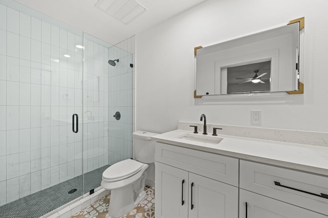 703 Stagecoach Trl, San Marcos, TX 78666 - full bathroom featuring vanity, a stall shower, and a ceiling fan