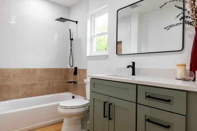 1402 Monica St, Austin, TX 78758 - full bathroom with vanity, wood finished floors, and shower / tub combination