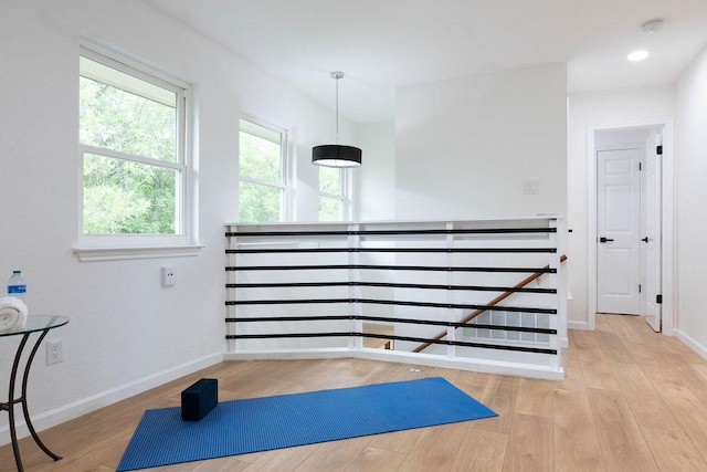 1402 Monica St, Austin, TX 78758 - workout area featuring light wood-type flooring and recessed lighting