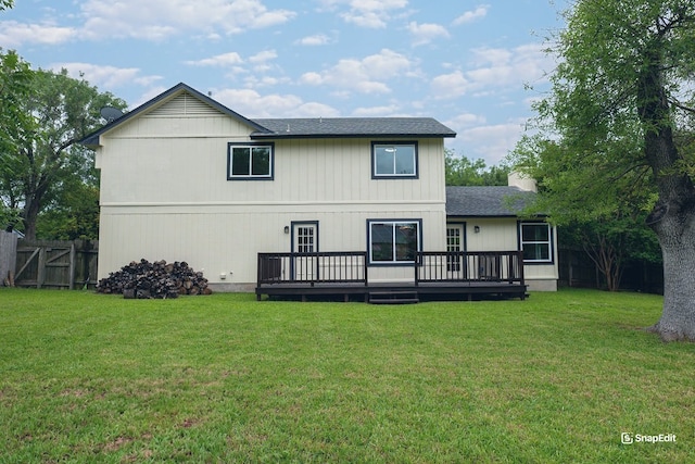 1402 Monica St, Austin, TX 78758 - rear view of property with a wooden deck and roof with shingles