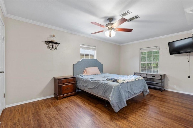 111 Lazy Trail Ct, Liberty Hill, TX 78642 - bedroom featuring wood finished floors, crown molding, and a ceiling fan