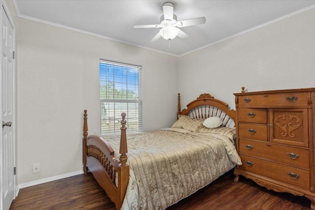 111 Lazy Trail Ct, Liberty Hill, TX 78642 - bedroom featuring dark wood-style floors, crown molding, and a ceiling fan