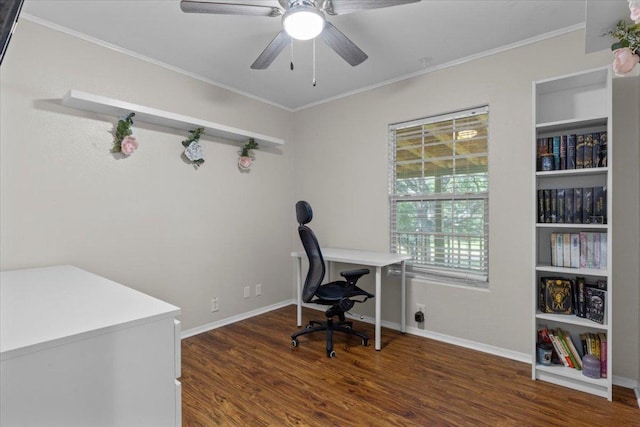 111 Lazy Trail Ct, Liberty Hill, TX 78642 - office with wood finished floors, crown molding, and ceiling fan