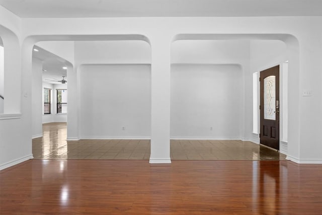 605 Whistlers Walk Trl, Cedar Park, TX 78613 - foyer with a ceiling fan, wood finished floors, and arched walkways