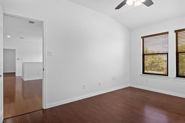 605 Whistlers Walk Trl, Cedar Park, TX 78613 - empty room featuring ceiling fan, vaulted ceiling, and wood finished floors
