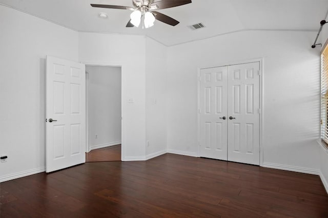 605 Whistlers Walk Trl, Cedar Park, TX 78613 - unfurnished bedroom featuring wood finished floors, lofted ceiling, ceiling fan, and a closet