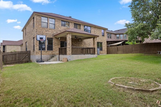 605 Whistlers Walk Trl, Cedar Park, TX 78613 - back of property with brick siding, a ceiling fan, and a fenced backyard