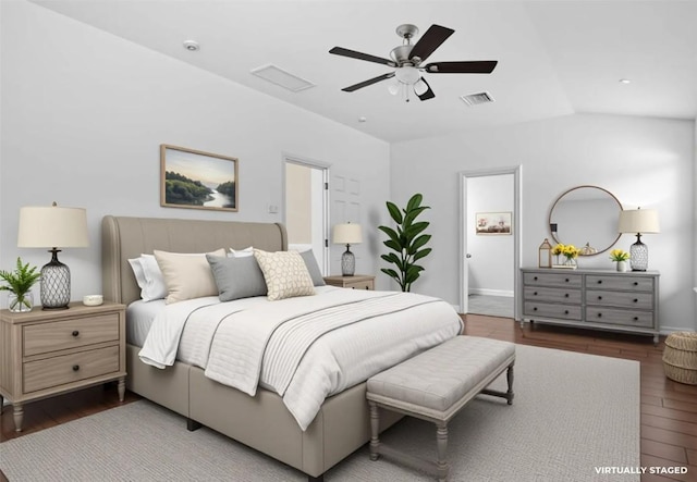 605 Whistlers Walk Trl, Cedar Park, TX 78613 - bedroom with wood finished floors, vaulted ceiling, and ceiling fan