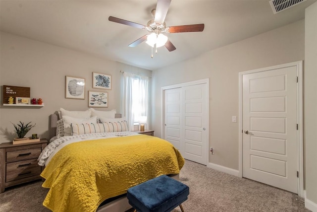 9213 Margaret Jewel Ln, Austin, TX 78748 - bedroom featuring a closet, dark carpet, and a ceiling fan