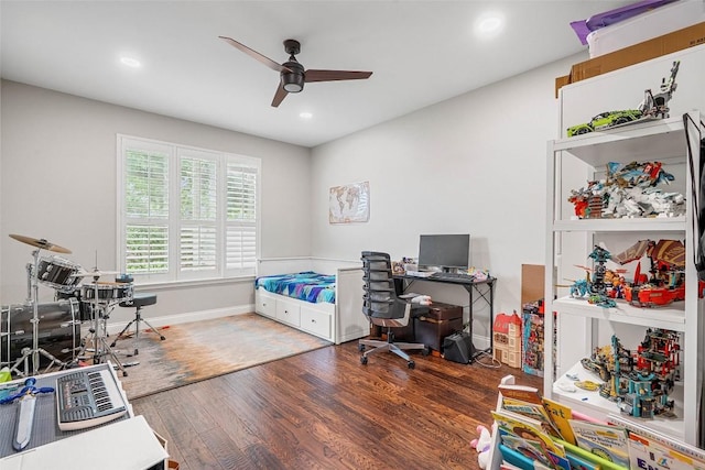 2817 Barefoot Ln, Round Rock, TX 78665 - office area with a ceiling fan, wood finished floors, and recessed lighting
