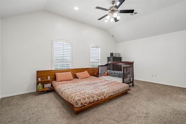 2817 Barefoot Ln, Round Rock, TX 78665 - bedroom with vaulted ceiling, carpet, ceiling fan, and recessed lighting