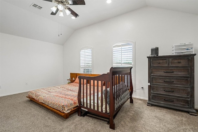 2817 Barefoot Ln, Round Rock, TX 78665 - carpeted bedroom with lofted ceiling and ceiling fan