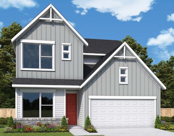 1436 Venus Cir, Round Rock, TX 78664 - modern farmhouse style home with board and batten siding, roof with shingles, concrete driveway, and an attached garage