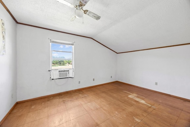 1001 S Gabriel Dr, Leander, TX 78641 - bonus room with a textured ceiling, lofted ceiling, a ceiling fan, and cooling unit