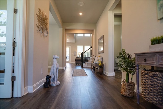 2616 Pine Branch Rd, Leander, TX 78641 - foyer with dark wood-style flooring, stairs, and recessed lighting