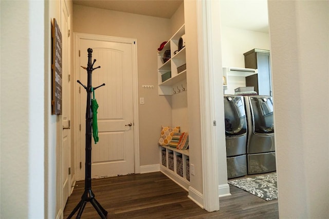 2616 Pine Branch Rd, Leander, TX 78641 - mudroom featuring washer and clothes dryer and dark wood-style flooring