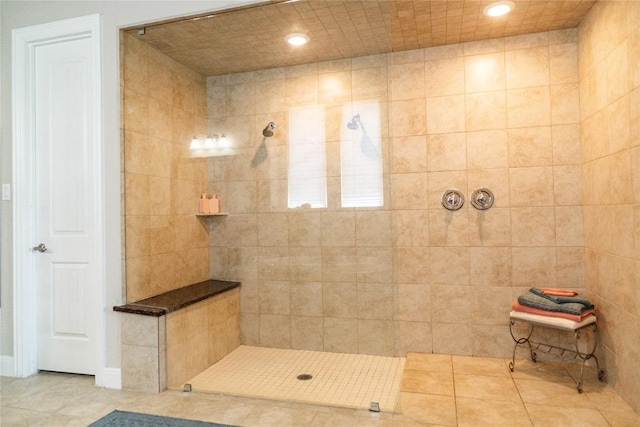 2616 Pine Branch Rd, Leander, TX 78641 - bathroom with a tile shower, recessed lighting, and tile patterned flooring
