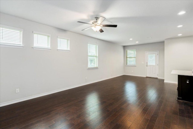 1629 W Broade St, Leander, TX 78641 - unfurnished living room with ceiling fan, dark wood-style floors, and recessed lighting
