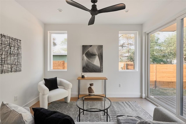 7516 Northcrest Blvd Unit 2, Austin, TX 78752 - sitting room featuring ceiling fan, wood finished floors, and recessed lighting