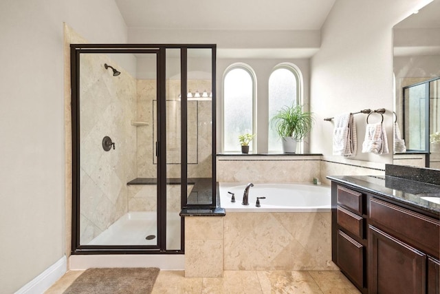 106 Tonkawa Trl W, Austin, TX 78738 - full bath with vanity, a bath, a stall shower, and tile patterned floors
