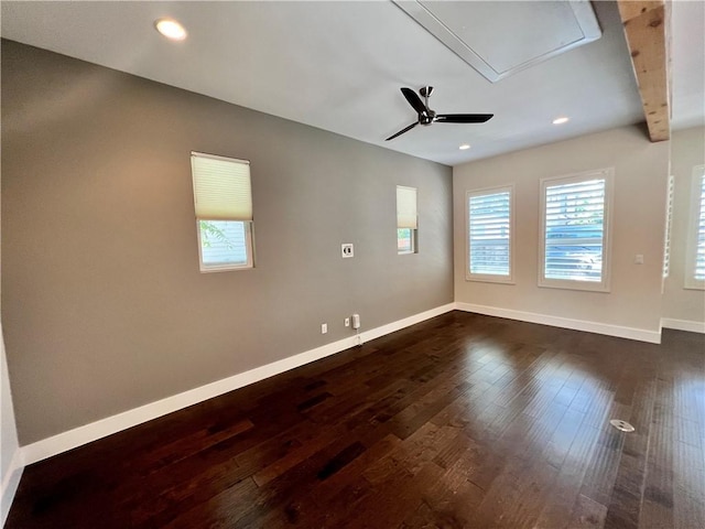 1126 Linden St Unit 2, Austin, TX 78702 - empty room featuring dark wood-style floors, a ceiling fan, attic access, and recessed lighting