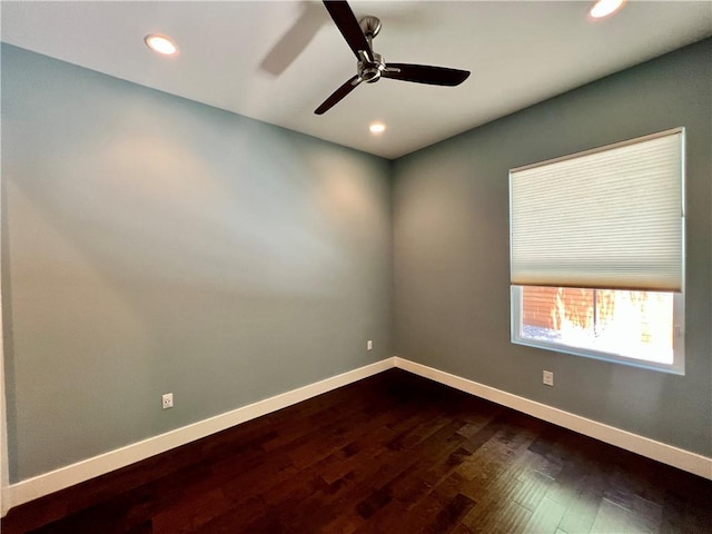 1126 Linden St Unit 2, Austin, TX 78702 - empty room with dark wood-style floors, recessed lighting, and ceiling fan