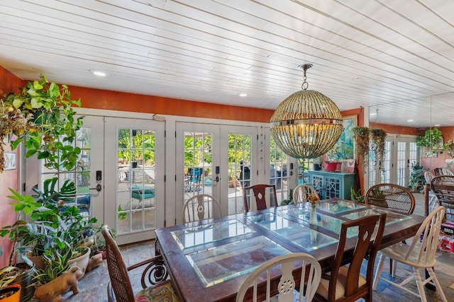 4842 W Fm 2147, Horseshoe Bay, TX 78657 - dining room featuring french doors, wood ceiling, and a chandelier