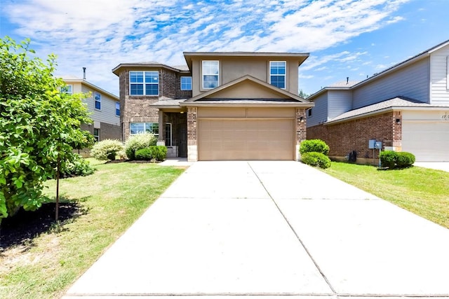 1710 Atlantica St, Cedar Park, TX 78613 - traditional-style house featuring brick siding, concrete driveway, a garage, and a front lawn