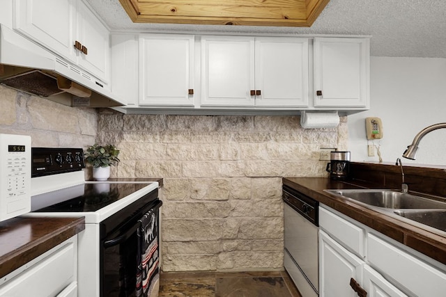 229 Comanche Ln, Point Venture, TX 78645 - kitchen featuring electric range, dishwasher, under cabinet range hood, and dark countertops