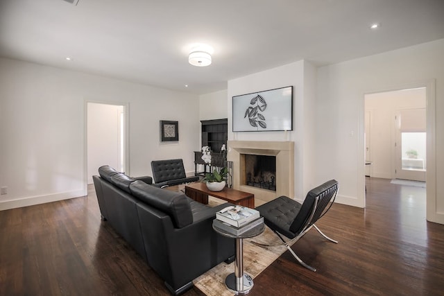 2908 Glenview Ave, Austin, TX 78703 - living area featuring wood finished floors, a fireplace, and recessed lighting