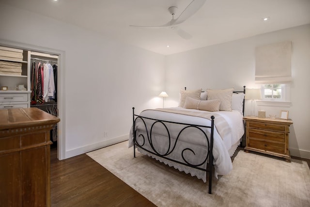 2908 Glenview Ave, Austin, TX 78703 - bedroom with wood finished floors, a closet, a spacious closet, and ceiling fan