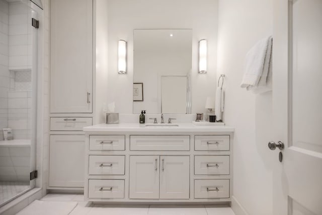 2908 Glenview Ave, Austin, TX 78703 - bathroom featuring vanity, a stall shower, and tile patterned flooring