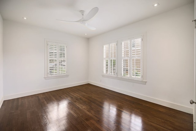 2908 Glenview Ave, Austin, TX 78703 - unfurnished room with a ceiling fan, dark wood-style flooring, and recessed lighting