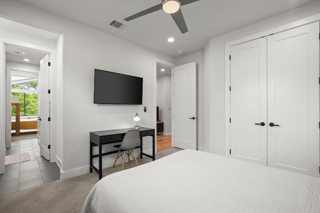 611 Gaylor St Unit 2, Austin, TX 78752 - bedroom with recessed lighting, a closet, ceiling fan, and carpet