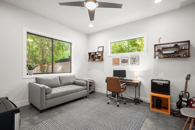 611 Gaylor St Unit 2, Austin, TX 78752 - office area with finished concrete floors, plenty of natural light, ceiling fan, and recessed lighting