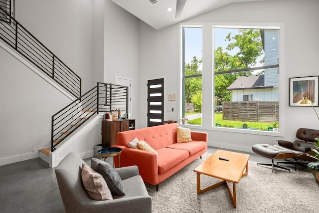 611 Gaylor St Unit 2, Austin, TX 78752 - living area featuring stairway and high vaulted ceiling