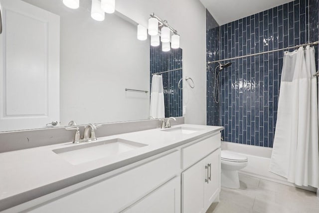 101 Cascading Water Pl, Austin, TX 78734 - full bath featuring double vanity, tile patterned flooring, and shower / bath combo with shower curtain