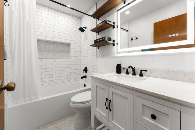 803 Lone Star Dr, Cedar Park, TX 78613 - bathroom with vanity, shower / tub combo with curtain, wainscoting, and recessed lighting