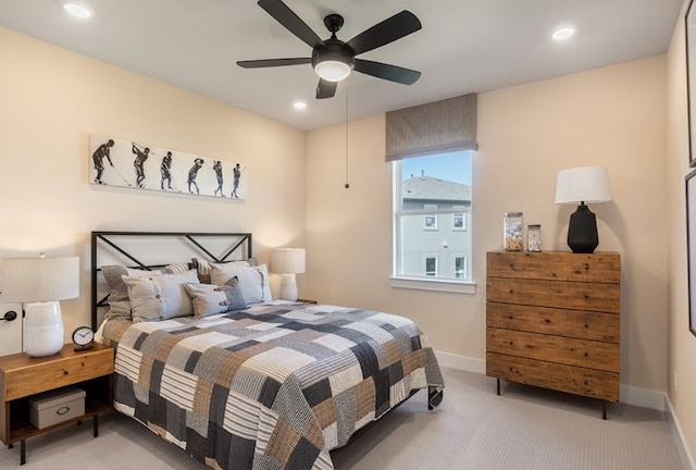 9501 Wiggy Way, Austin, TX 78744 - bedroom featuring light colored carpet, recessed lighting, and a ceiling fan