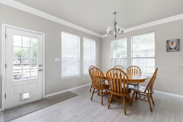 2400 Butler National Dr, Pflugerville, TX 78660 - dining room featuring a chandelier, ornamental molding, and healthy amount of natural light